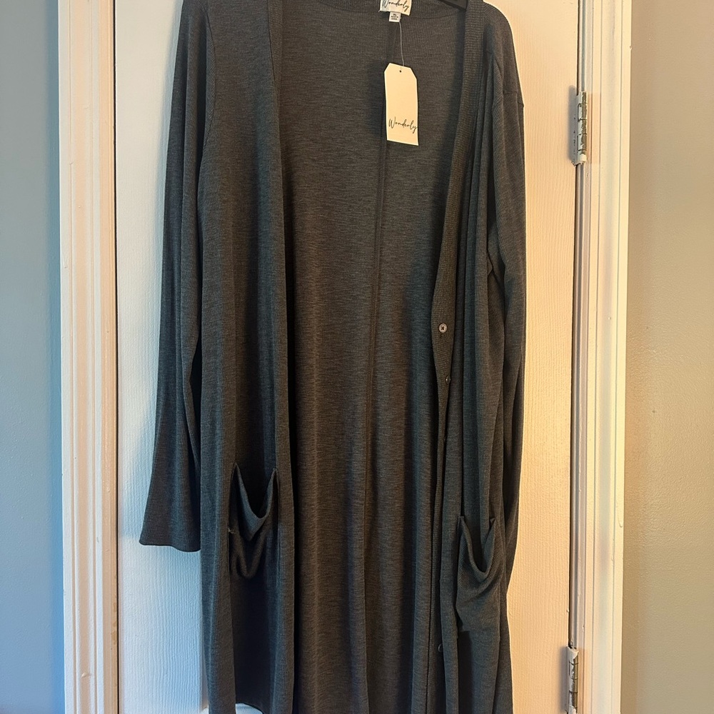 NWT Wonderly Lightweight Dark Gray Open Front Cardigan